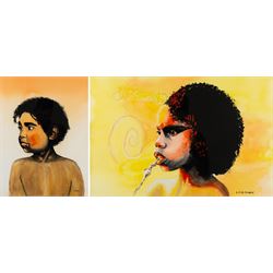 Lisa Chew (British Contemporary): 'Day Dream Girl' and  'Raven', pair of gouaches signed, ...