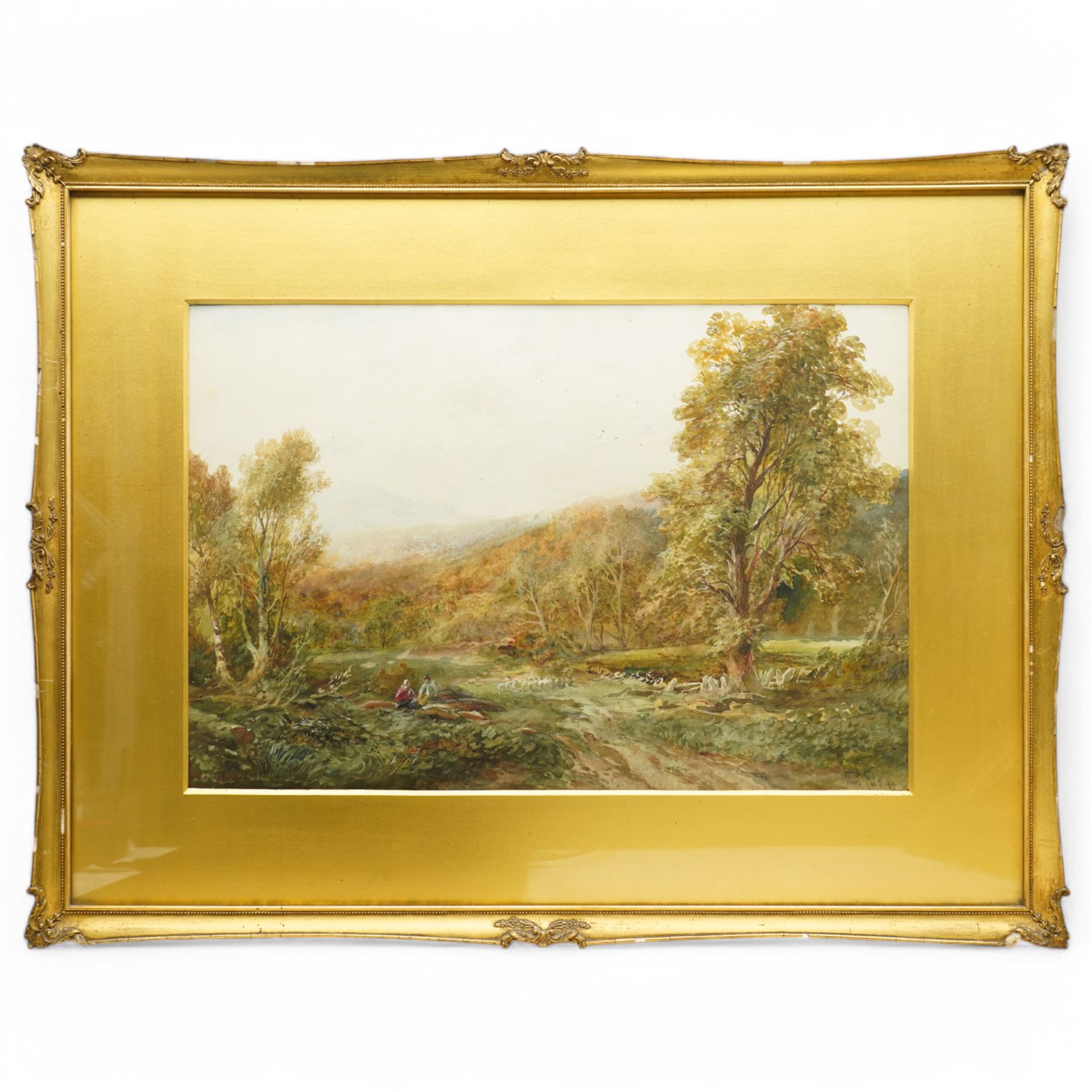 Albert Pollitt (British 1855-1926): Farmstead and Sheep Flock and Castle on the Hill, set three watercolours signed, two dated 1912, max 60cm x 44cm (3)