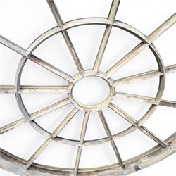 18th century pine circular window or ceiling lantern, astragal glazed segmented sunburst design