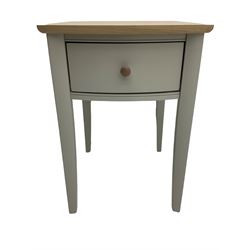 Pair of grey and oak finish bedside lamp tables, with drawer