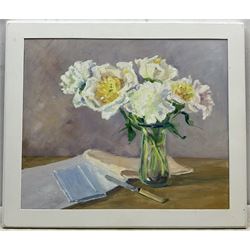 Catherine Tyler (British 1949-): 'Peonies', oil on canvas signed, titled verso 50cm x 60cm