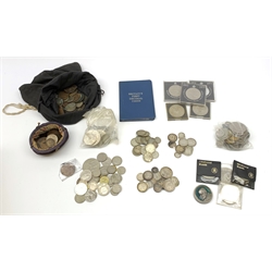 Great British and World coins including approximately 90 grams of pre 1947 and approximately 40 grams of pre 1920 Great British silver coins, France 1934 ten Francs, small number of World coins with silver content, Queen Victoria pennies etc