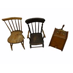 Two 19th century childs chairs and a walnut fall front coal box (3)