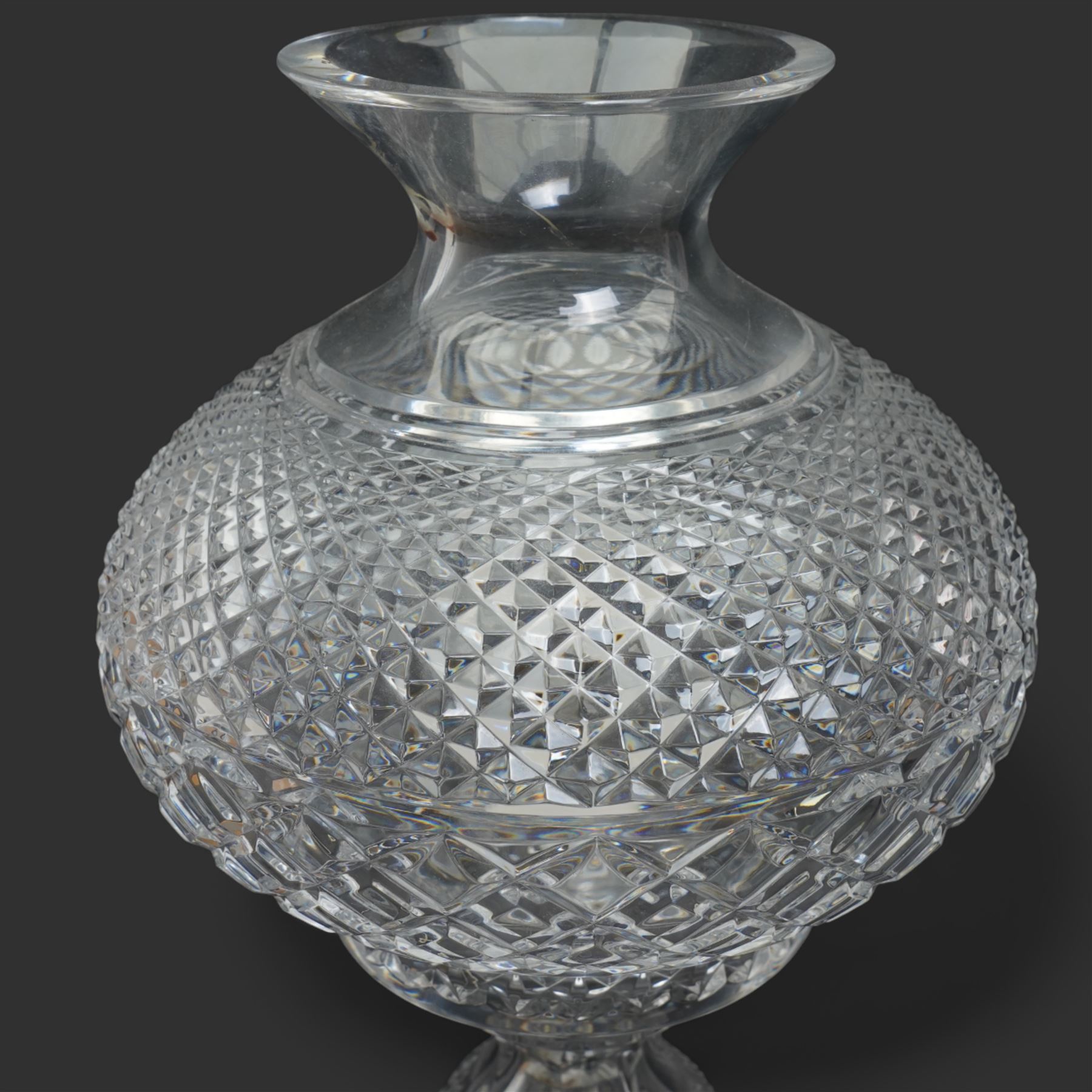 Waterford glass table lamp of baluster form with globe shade and hobnail cut decoration H47cm