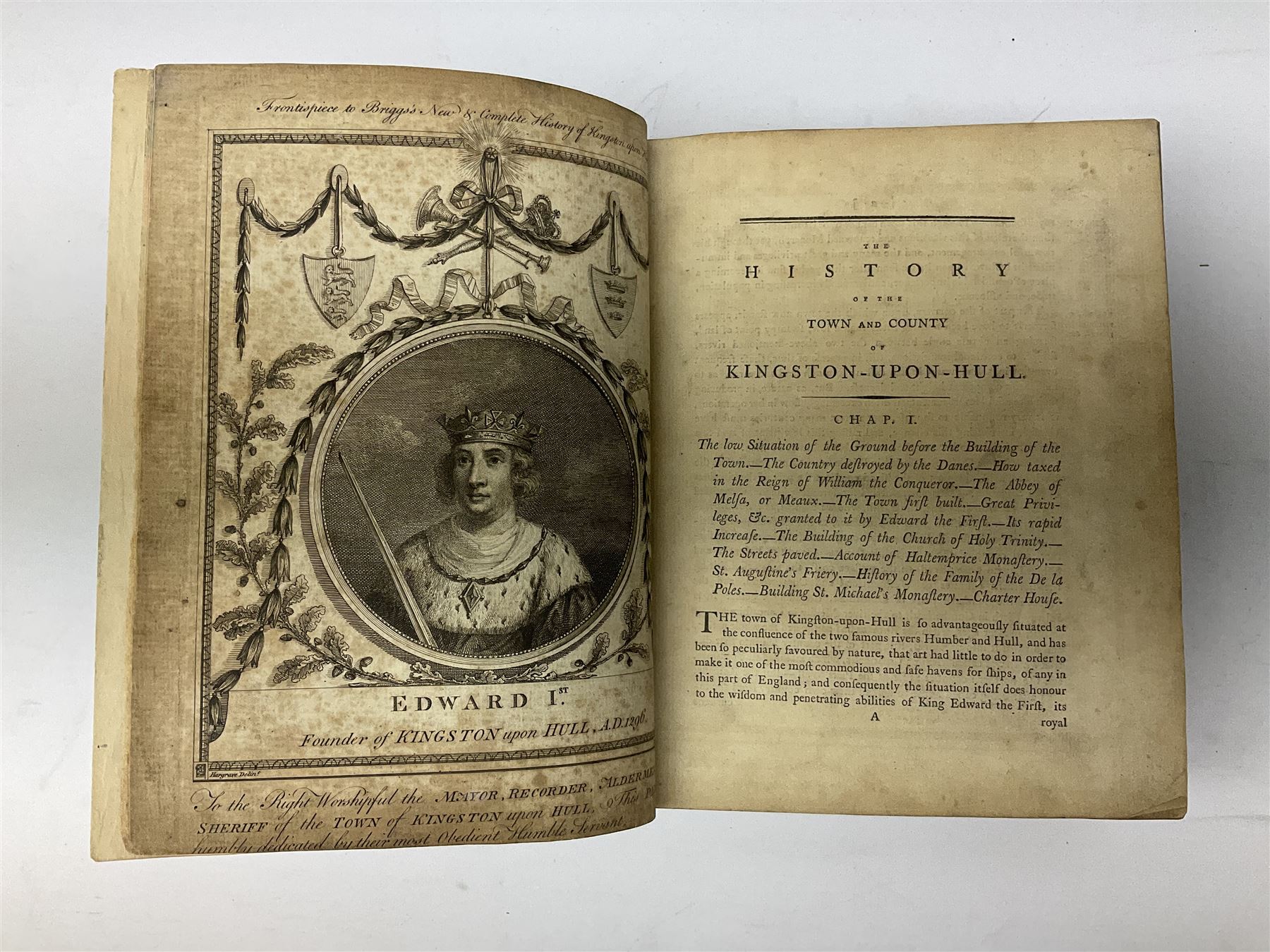 Tickell Rev. John: The History of the Town and County of Kingston upon Hull. 1798 Hull. Linen backed frontispiece and other engraved plates. Rebound in quarter calf with blue boards, marbled edges and new end papers; together with T. Tindall Wildridge: The Hull Letters. Ndc1886 (2)