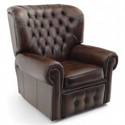 Thomas Lloyd  - electric reclining armchair, brown leather,  button upholstered back, cush...