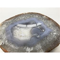Polished agate geode stone dish, with rough edges, H16cm, L28cm