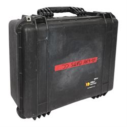 IDX Endura HL10DS 96Wh V Mount four battery set with IDX VL-4S Simultaneous V Mount charger and cable, in a custom cut Peli 1550 flight case