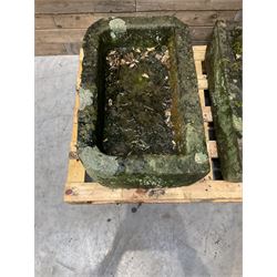 Two 19th century rectangular stone troughs (W72cm, D46cm, H25cm & W70cm, D44cm, H23cm)
