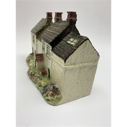 Leeds Pottery pastille burner modelled as two terrace cottages, with impressed mark beneath, H12cm L19cm