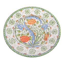 Iznik stlye plate, tin-glazed earthenware decorated with flowers and foliage, with impress...