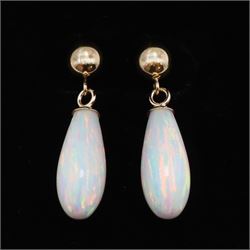 Pair of opal pendant stud earrings, stamped 375