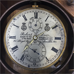 Late 19th century mahogany cased marine chronometer by 'Robert Gardner, London', silvered Roman dial inscribed with model no. '2705', four pillar chain fusee movement with detent escapement, the case with plate 'H.M.S Admiralty Service', dial diameter - 10.5cm, total diameter - 13cm