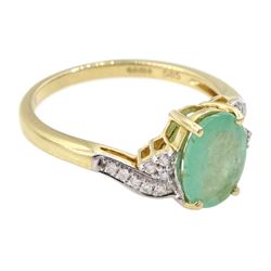14ct gold oval cut emerald and diamond ring, hallmarked, emerald approx 1.55 carat