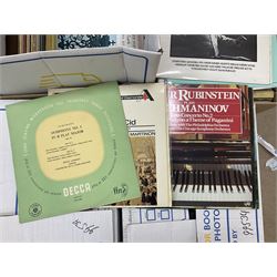 Collection of vinyl LP records in four boxes, mainly Jazz and Classical, including Beethoven Missa Solemnis, Bach Partitas, Robert Still and Duke Ellington, etc