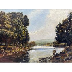 John William Buxton Knight RBA (British 1842-1908): Lone Fisherman on the Riverside, oil on canvas signed 45cm x 60cm