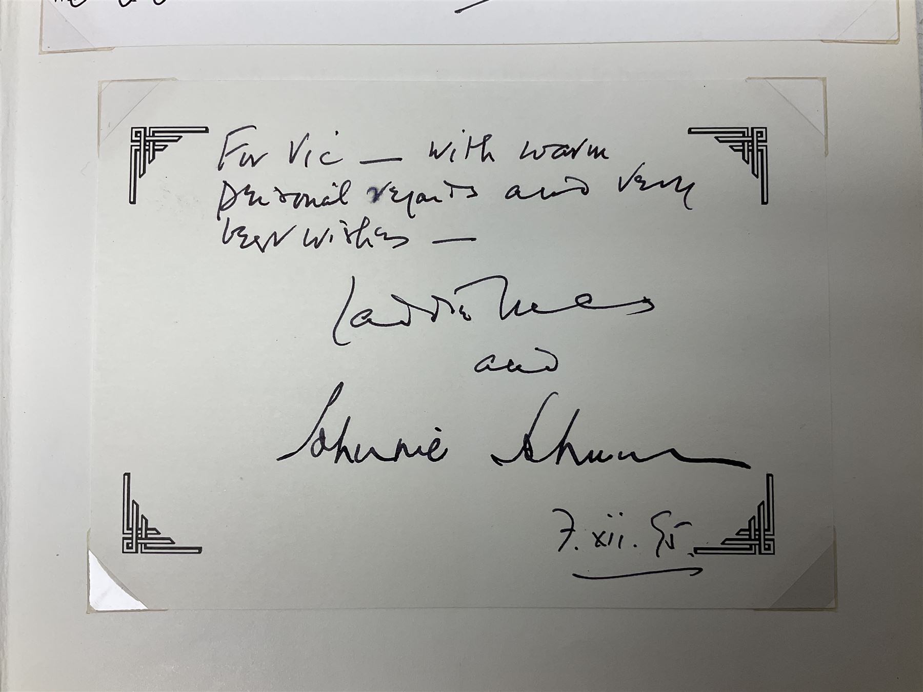 Winged Victory. 1995. Loose mounted signed dedication note and bookplate on the fep from the authors Wing Commander P.B. (Laddie) Lucas and Air Vice-Marshall J.E. (Johnnie) Johnson with duplicate signatures on the title page. Unclipped dustjacket.