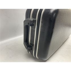 Lacquered brass 'King' alto saxophone inscribed Made by the H.N. White Co.' (Cleveland Ohio) with crook, serial no.84128; also stamped No.1 549 911 and Pat D 8-18-25; in fitted carrying case 