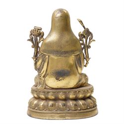 Tibeto-Chinese gilt bronze Buddha or Tsongkhapa figure, H24cm  