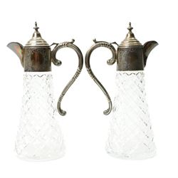 Pair of cut glass claret jugs with engraved silver mounts H32cm Birmingham 1971 Maker Charles s Green & Co Ltd