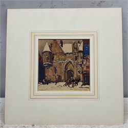 Frederick (Fred) Lawson (British 1888-1968): Snow on the Hôtel de Sens - Paris, gouache and watercolour signed 12.5cm x 12.5cm 