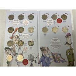 The Royal Mint United Kingdom mostly commemorative two pound, old round one pound and fifty pence coins, overall face value approximately 110 GBP, housed in three 'Coin Hunt' folders and loose