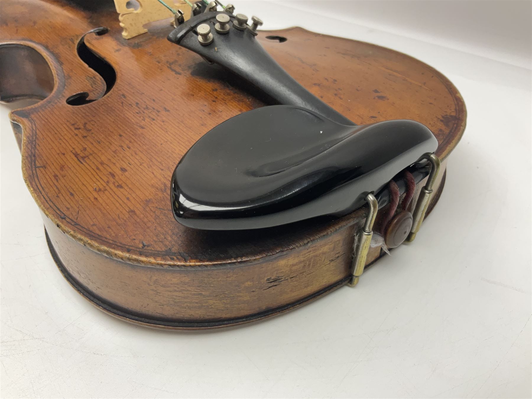 Late 19th century French trade violin with 35.5cm one-piece maple back and ribs and spruce top L59cm overall; in carrying case with bow