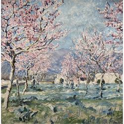 Edgar Wood (British 1860-1935): Blossom Trees, oil on unstretched canvas signed and dated '19, 33cm x 32cm