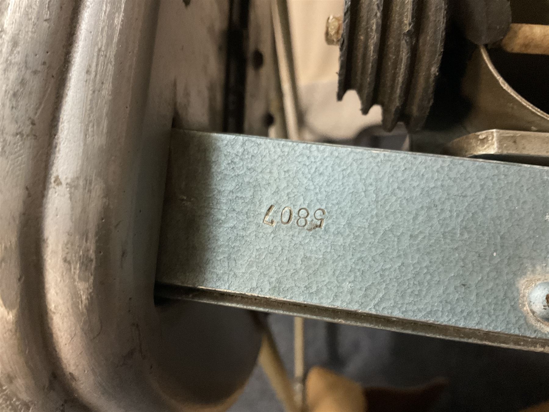 Trixon three-octave vibraphone c1965; with tubular frame, blue panelled ends, four wheels and detachable vibration motor with rubber belts; 1960s Trixon logo to front; serial no.5807; L130cm; together with a selection of various beaters in canvas carrying bag