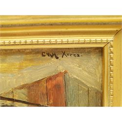 Charles Martin Hardie (Scottish 1858-1916): 'El Abuelo' and The Fruit Seller, pair oils on board signed with initials and inscribed Xeres, one titled 26cm x 20cm (2)