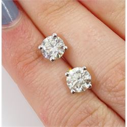 Pair of 18ct white gold brilliant cut diamond stud earrings, stamped 750, total diamond weight 2.00 carat