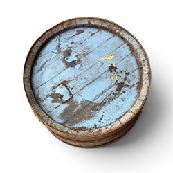 Vintage oak and metal bound whiskey barrel