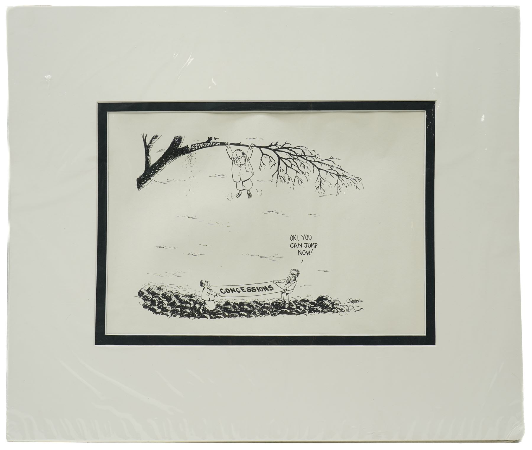 W R Wijesoma (Sri Lankan 1925-2006): Political Satire and 'Separatism & Concessions', pair monochrome prints signed in the plate 29cm x 41cm (unframed) (2)
Notes: W. R. Wijesoma was one of Sri Lanka’s most important political cartoonists, active for over three decades; these are final cartoon versions from which published newspaper or other printed edition art was taken.