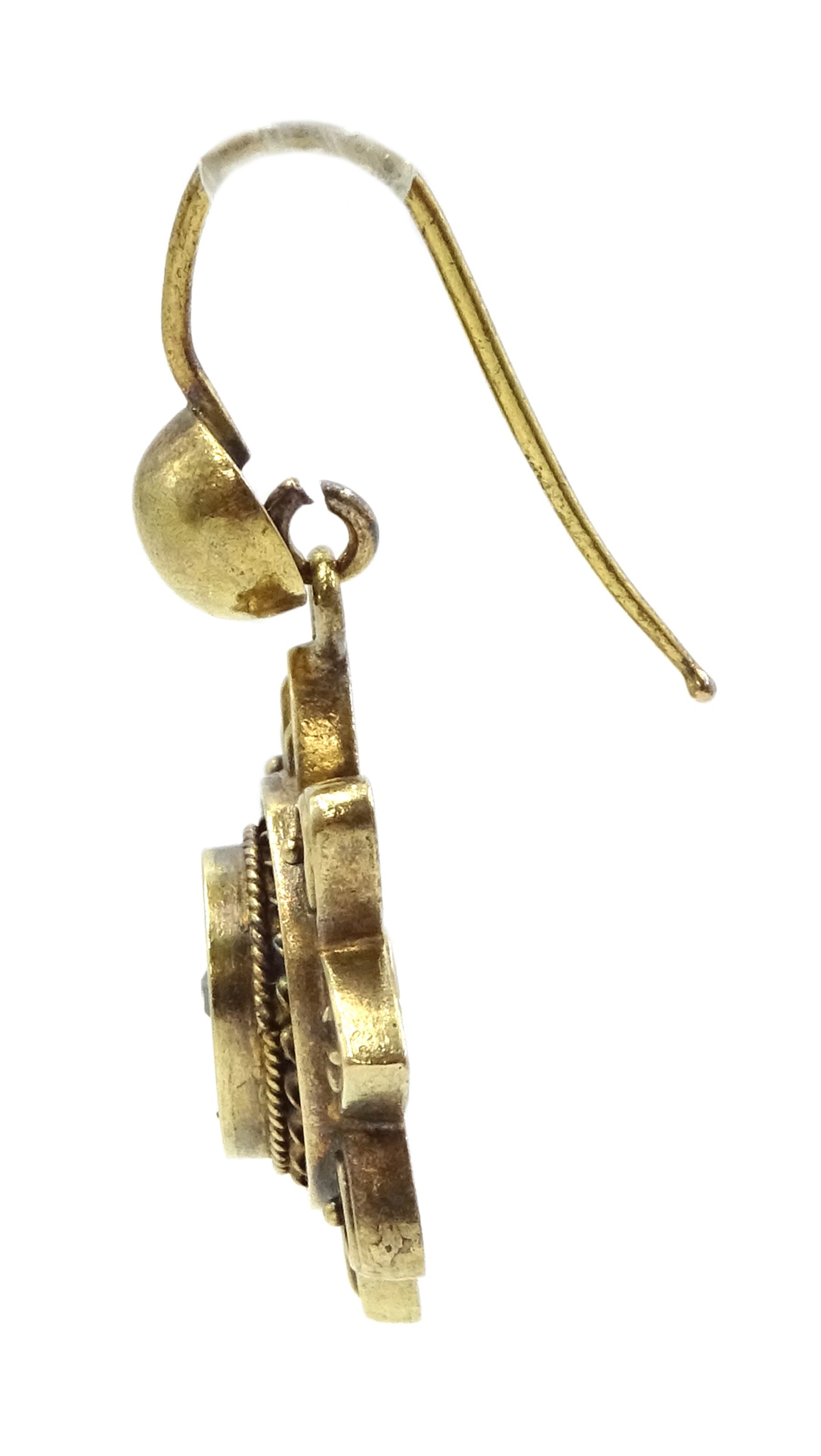 Pair of Victorian gold diamond chip flower pendant earrings