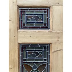 Early 20th century pine six panel door with later stained glass panels