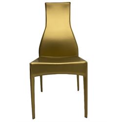 Set six Italian dining chairs, wrapped and stitched in gilt leather