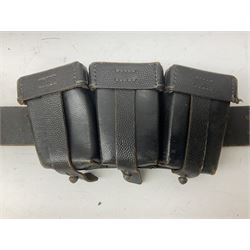 WW2 German 'SS' leather belt with six pouches (one containing unused field bandage) and buckle inscribed 'Meine Ehre Heifst Treue'; belt marked 0/0836 0029