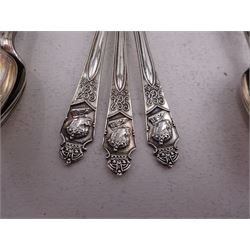Set of six 1930s commemorative silver teaspoons, commemorating the coronation of King George VI, the finials depicting the King and Queen in profile, with crown above, dated 1937, hallmarked Thomas Bradbury & Sons Ltd, Sheffield 1936, together with a set of five George III silver teaspoons, with engraved initials to finials, hallmarked George Wintle, London 1800