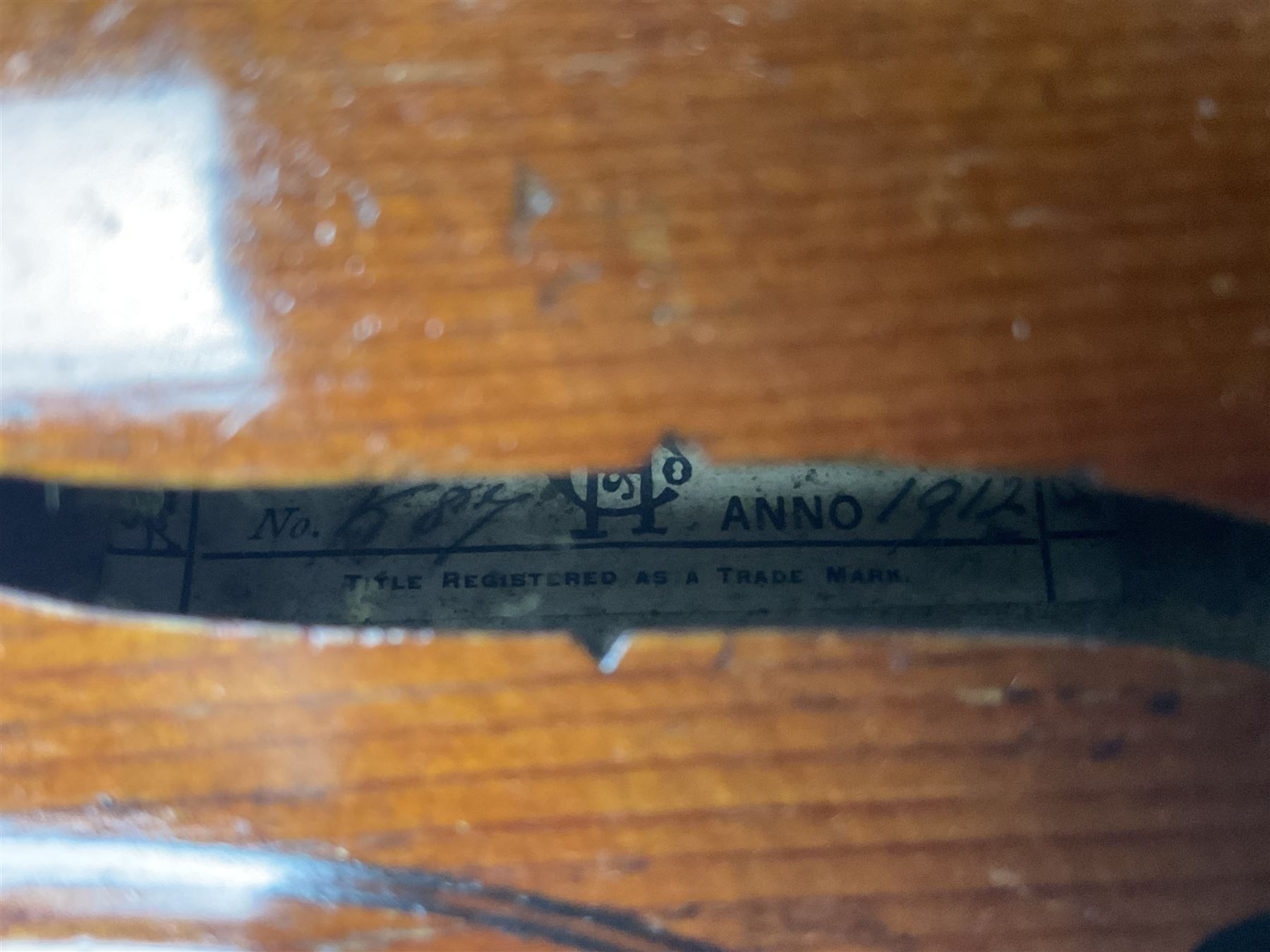 Early 20th century French Mirecourt violin with 35.5cm two-piece maple back and ribs and spruce top; bears label 'The Garrodus Violin H & Co No.1587 Anno 1912' L59cm overall; in modern fitted case with bow