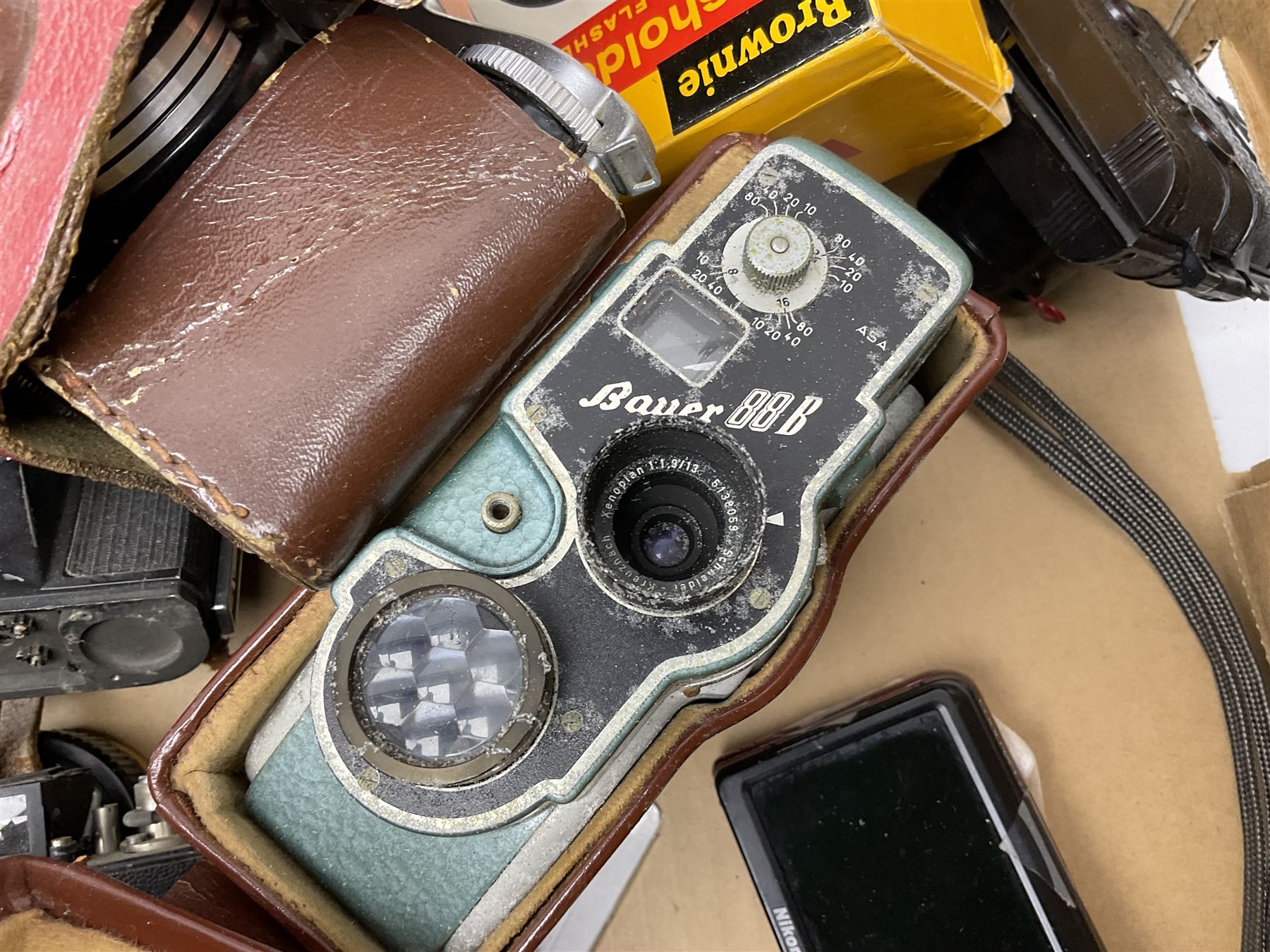 Corfield Periflex Gold Star camera body with Lumax 1:2:4 50mm lens, and other camera bodies and equipment