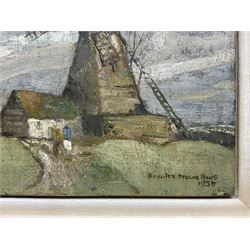 Reginald Frank Knowles Drewe (British 1878-1951): Windmill under Heavy Clouds, oil on artist's board signed and dated 1935, 36cm x 30cm