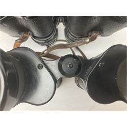 Nine cased pairs of binoculars to include Lieberman & Gortz 12x50, Frank Nipole 8x56, Uniscope, Hoya mark II 8x40, Porst 8x56 etc