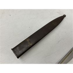 Austrian Model 1895 carbine NCO's knife bayonet with 25cm fullered steel blade; in steel scabbard with webbing frog L39cm overall; and Spanish Model 1941 Bolo bayonet with 25cm fullered steel blade No.6412D; in steel scabbard (2)