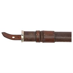 George VI Royal Army Service Corps Officer's sword, with 87cm steel blade, wirebound fishskin grip, chequered backstrap and stepped domed pommel, in brown leather scabbard, overall L102cm