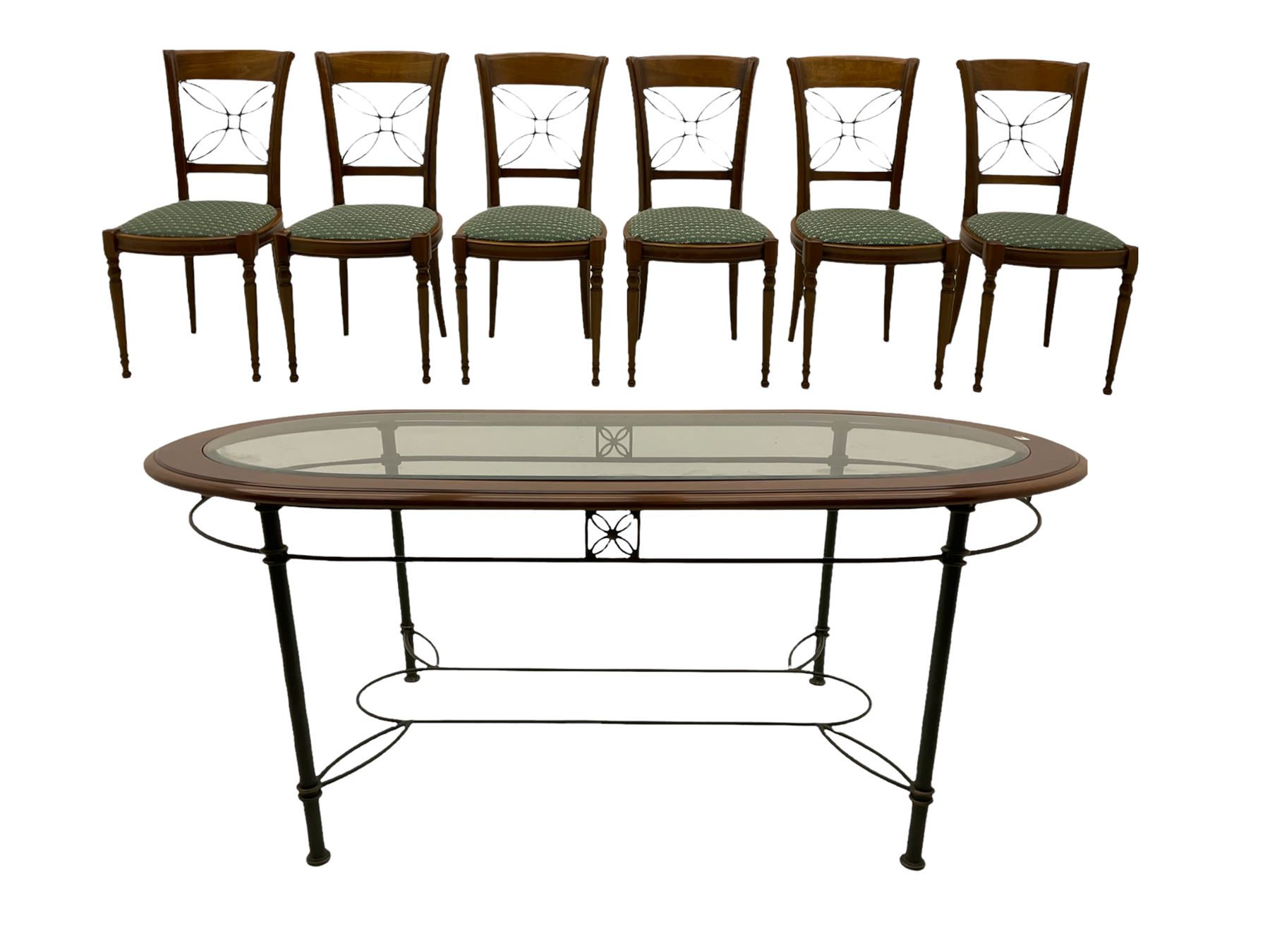 Ernest Menard cherry wood and wrought metal dining table with glass