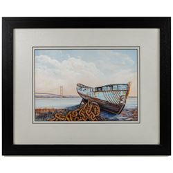 E Mace (British 20th century): Skipton Town Square, oil on board signed and dated 1974, 39.5cm x 49.5cm; Vivien R* (British 20th century): The Humber Estuary, gouache indistinctly signed and dated '93, 24cm x 34.5cm (2)
