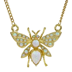  Silver-gilt opal butterfly pendant necklace, stamped 925  