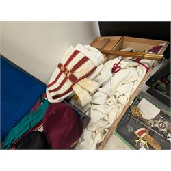Collection of Masonic jewels and regalia, including robes, sashes, gloves, medallions, etc, in a number of briefcases and boxes