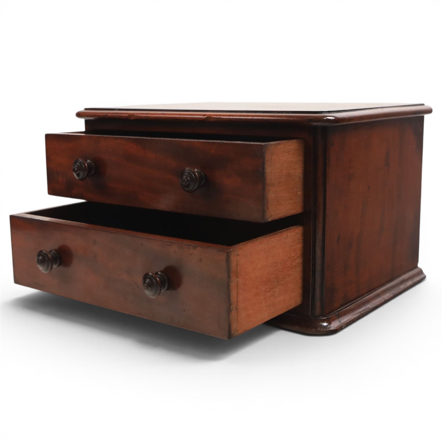 Victorian mahogany miniature table top chest of two drawers, H17cm