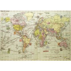 ‘The World Showing Commercial Highways’, mid-20th century colour-printed world map depicti...